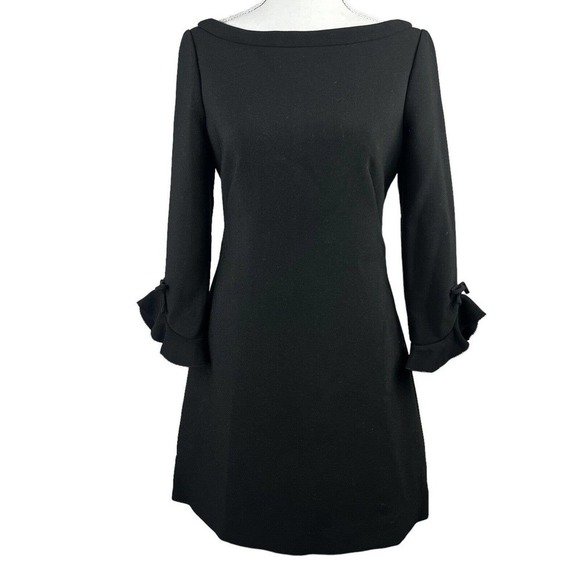 Kate Spade Black Flare Bell Sleeve Sheath Dress Size 2 Exposed Gold Zipper - Picture 1 of 10